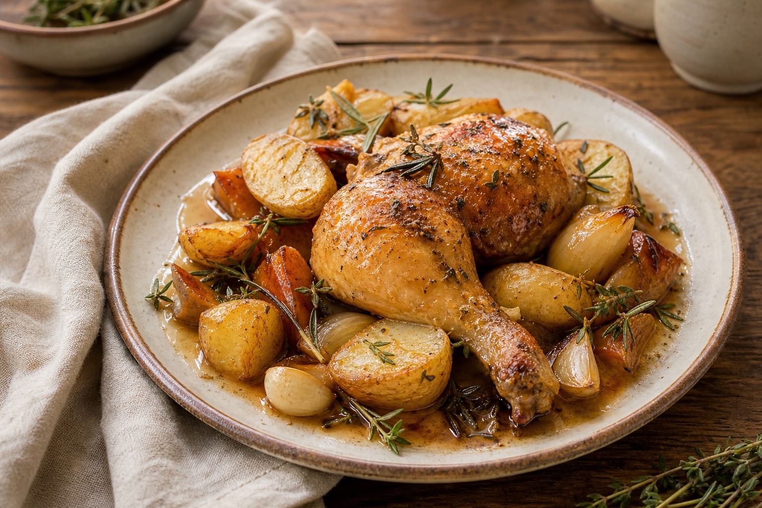 Plat de saison avec herbes et légumes locaux